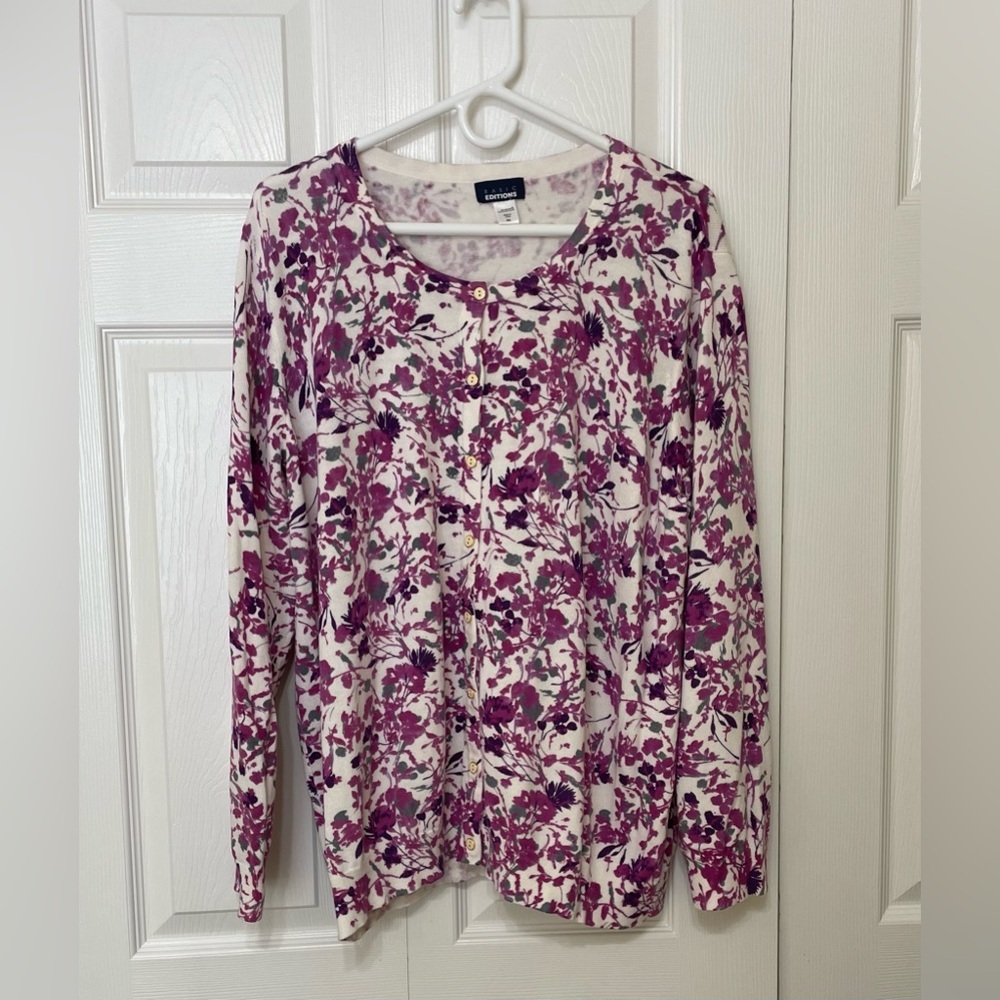 Basic Editions White Purple Long Sleeve Cardigan
